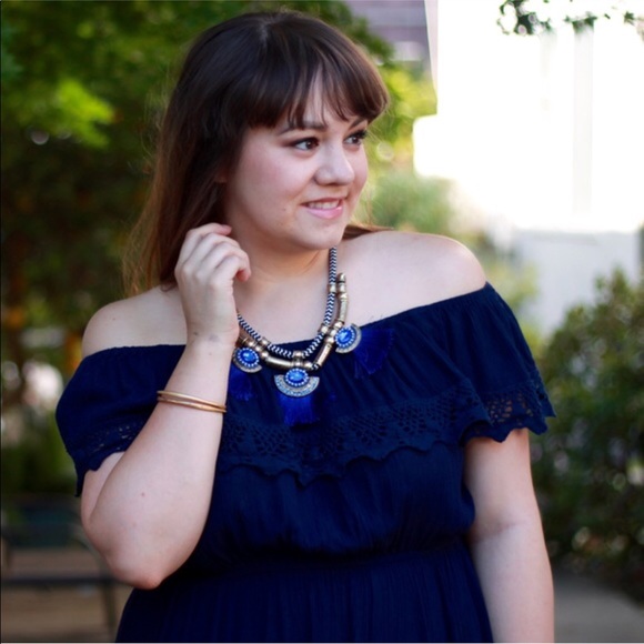 Navy Crochet Ruffle Detail Maxi Dress - Picture 2 of 6